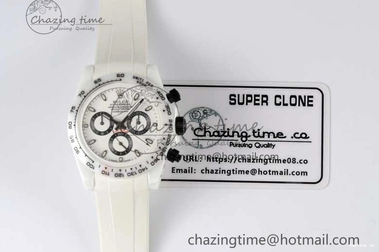 1223 FashionForward Daytona White Ceramic 5GF Best Edition White Black Dial on White Rubber Strap A 2329